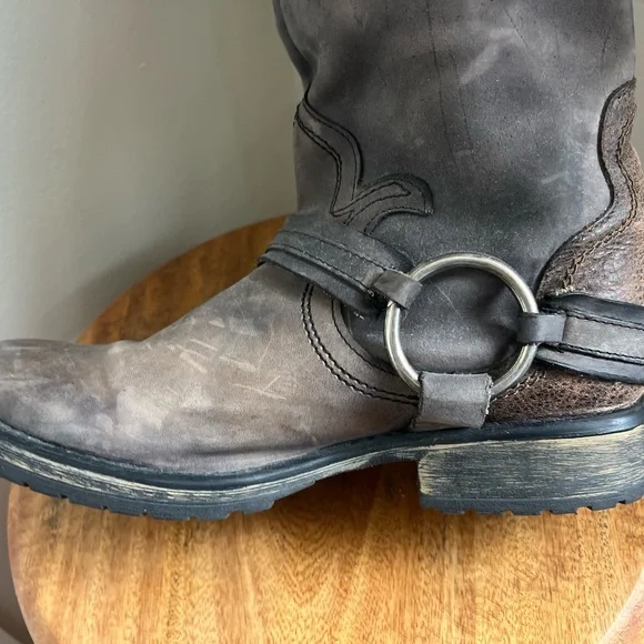 Distressed “Judgement” Tall Harness Moto Leather Boots - Steve Madden - Picture 12 of 16